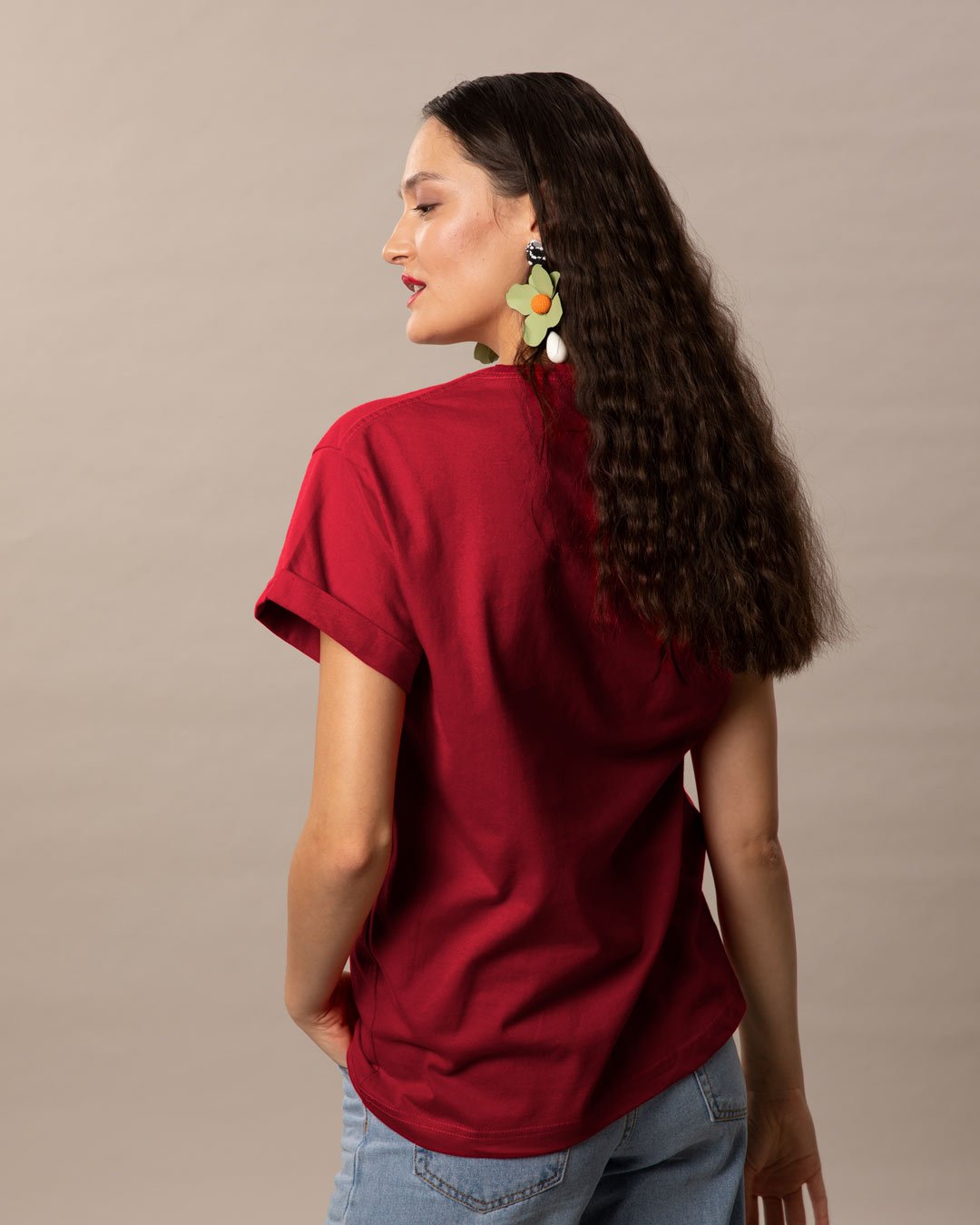 T-shirts-V neck-Cotton-Floral