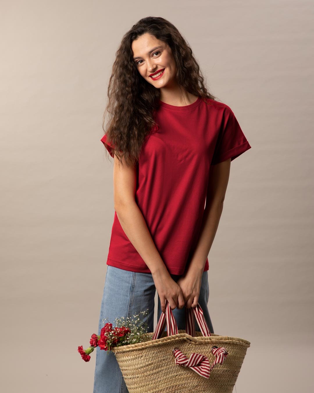 T-shirts-V neck-Cotton-Floral